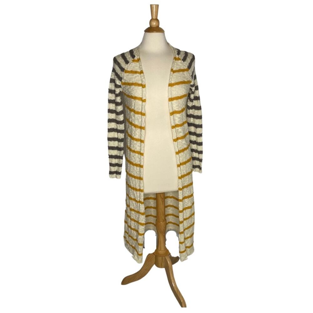 Mustard Grey Cream Long Knit Duster Cardigan Long Sleeve P8